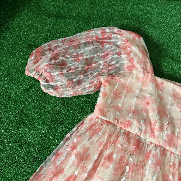 Wonder Nation Girls Apricot Metallic Mesh Puff Sleeve Zip Dress Size 12 Plus - Picture 7 of 14